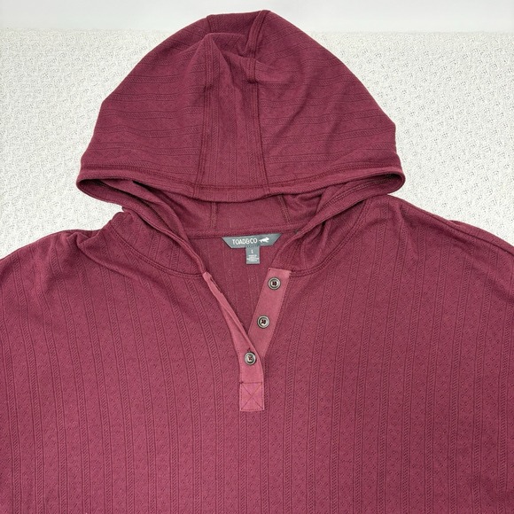 Toad & Co Hoodie Foothill Pointelle Large Maroon Top Organic Pullover Gorpcore - Picture 8 of 12